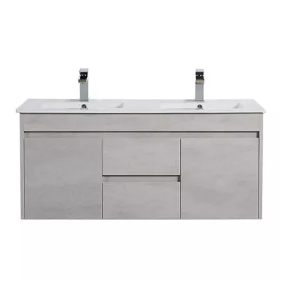 Nova 1200mm Double Bowls Wall Hung Vanity - Concrete Grey