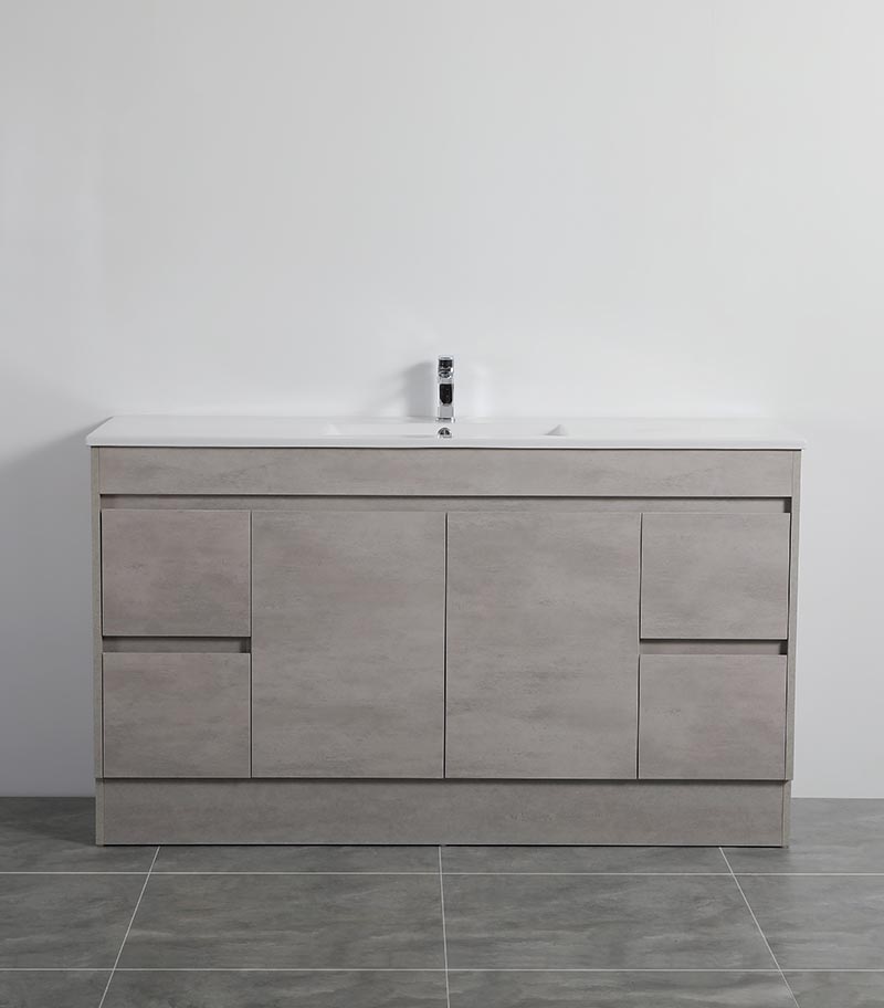 Nova 1500mm Single Bowl Freestanding Vanity On Kickboard - Concrete Grey Topview