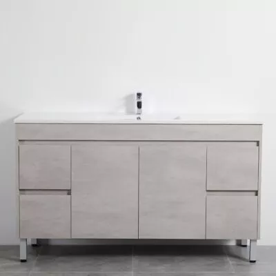 Nova 1500mm Single Bowl Freestanding Vanity On Legs - Concrete Grey