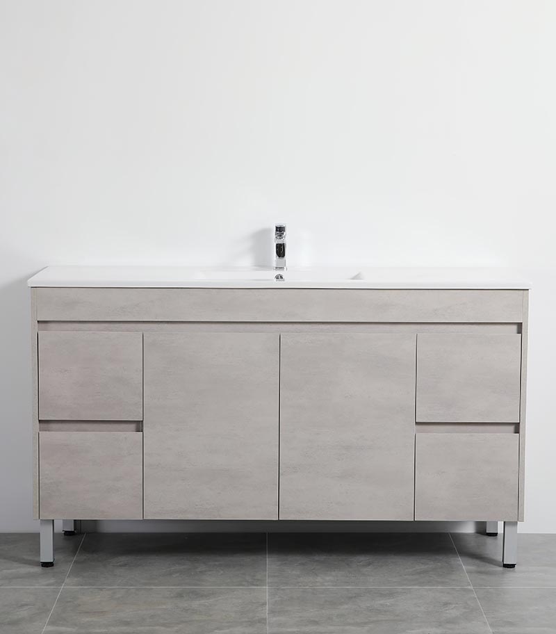 Nova 1500mm Single Bowl Freestanding Vanity On Legs - Concrete Grey