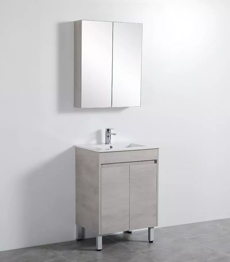 Nova 600mm Freestanding Vanity On Legs - Concrete Grey Sideview Nova 600mm Freestanding Vanity On Legs - Concrete Grey Sideview