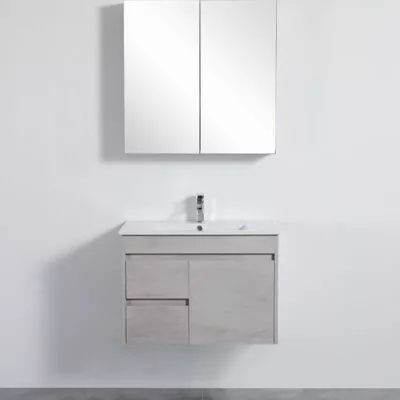 Nova 750mm Wall Hung Vanity - Concrete Grey LH Drawers