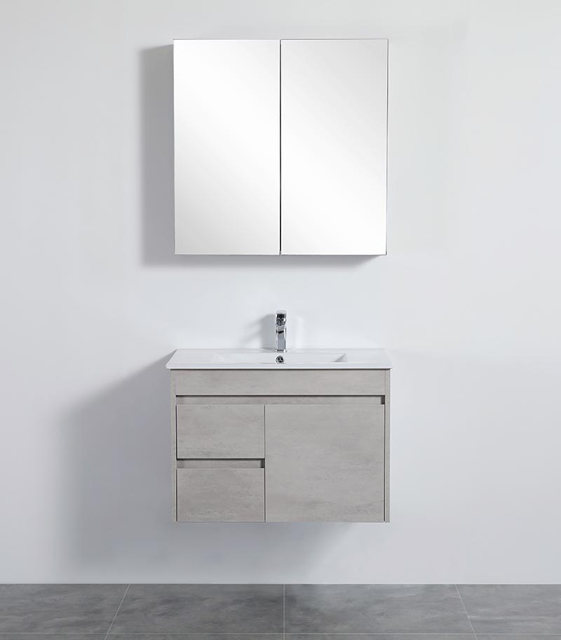 Nova 750mm Wall Hung Vanity - Concrete Grey LH Drawers