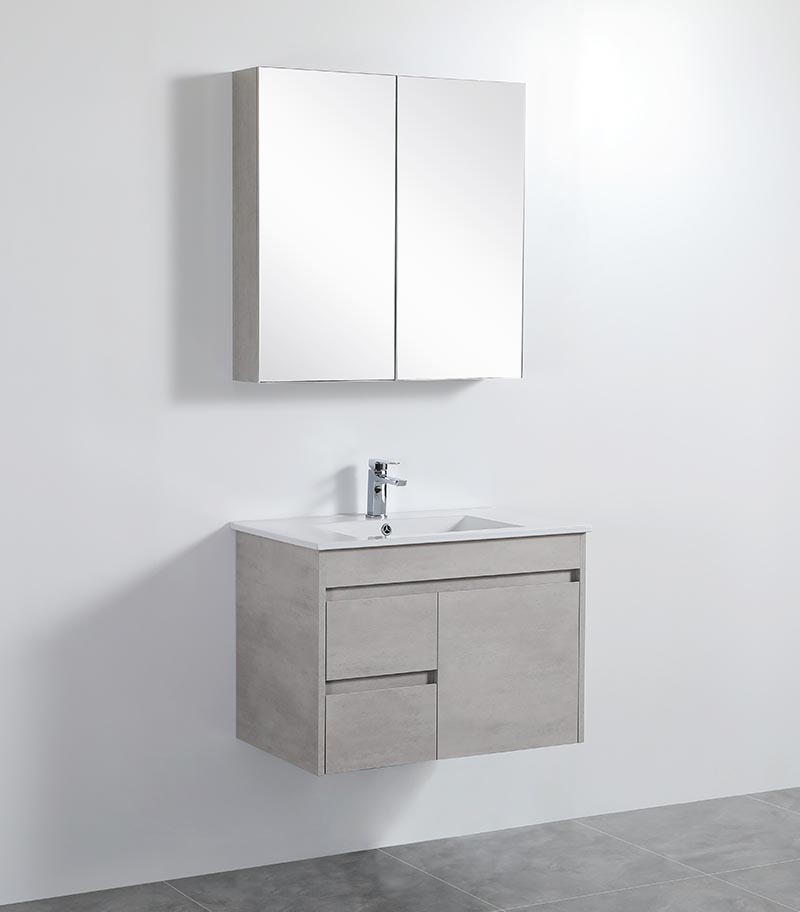 Nova 750mm Wall Hung Vanity - Concrete Grey LH Drawers Sideview