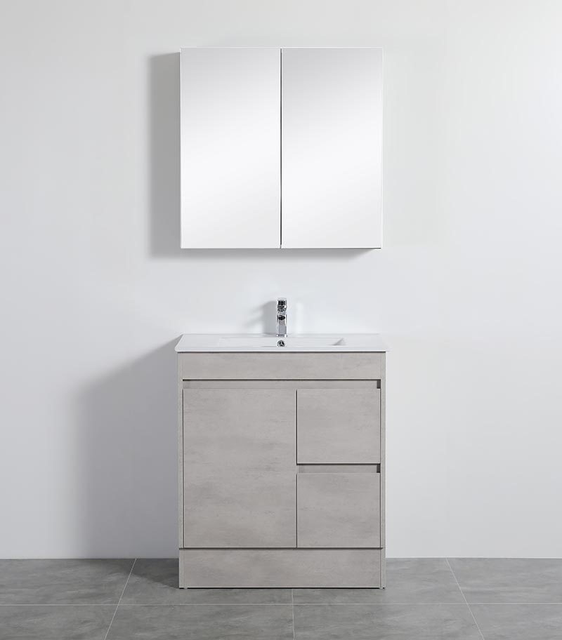 Nova 750mm Freestanding Vanity On Kickboard - Concrete Grey RH Drawers