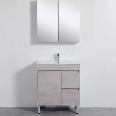 Nova 750mm Freestanding Vanity On Legs - Concrete Grey RH Drawers