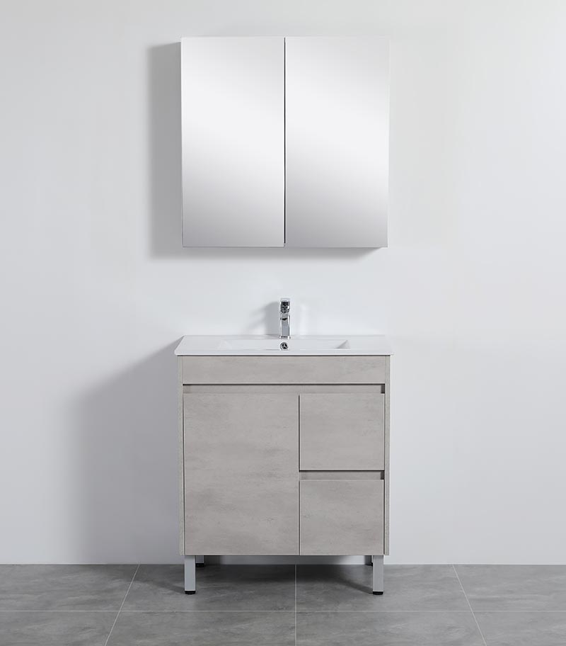 Nova 750mm Freestanding Vanity On Legs - Concrete Grey RH Drawers