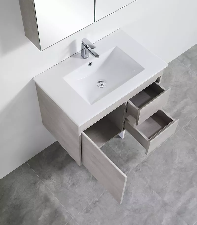 Nova 750mm Wall Hung Vanity - Concrete Grey RH Drawers Topview