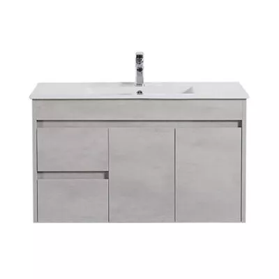 Nova 900mm Wall Hung Vanity - Concrete Grey LH Drawers