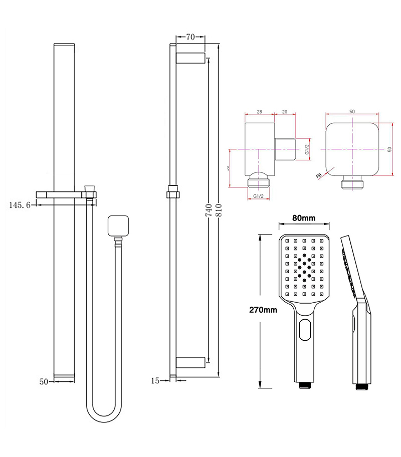 Specification For Bellino Square Shower Rail