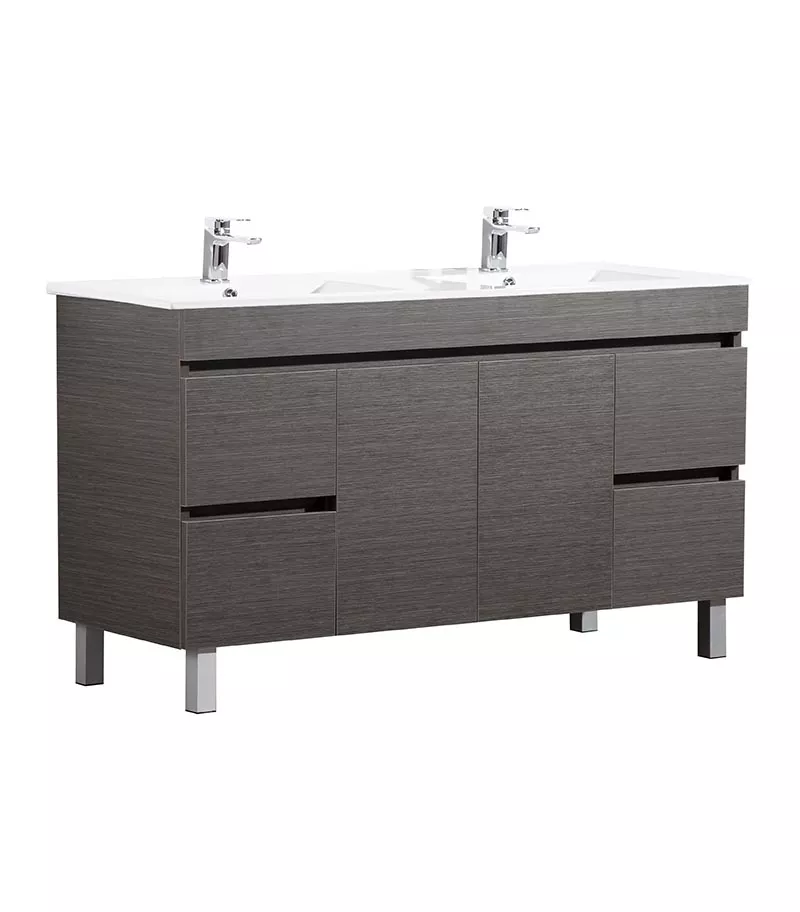 Avie Dark Brown 1500mm Double Bowls PVC Freestanding Vanity EV154D-DB