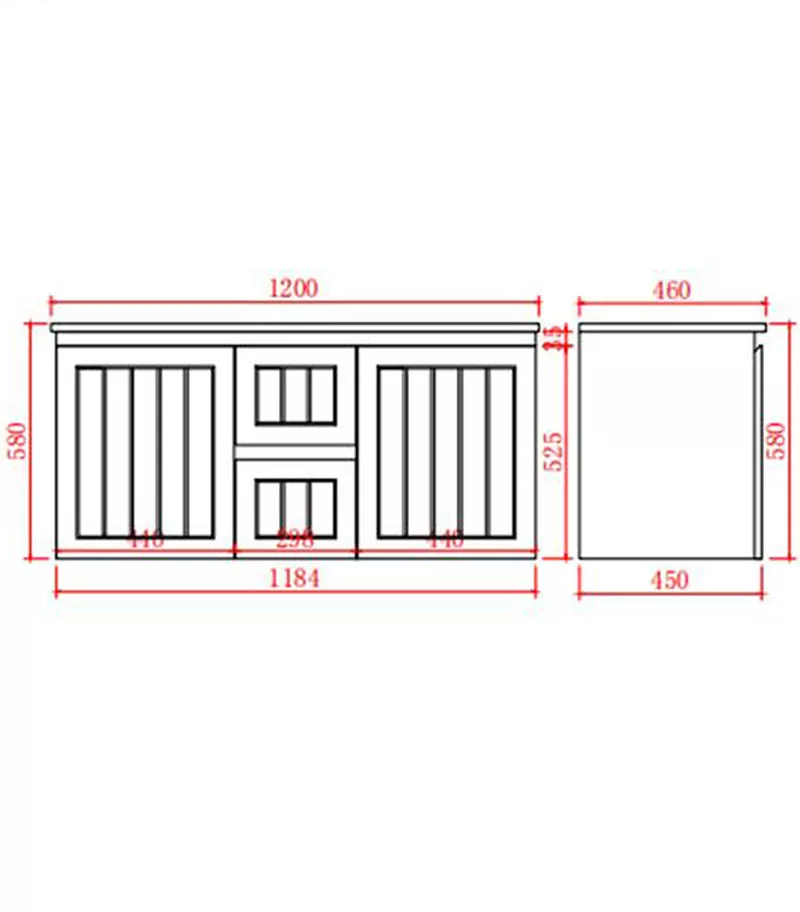 Technical Drawing For Acacia Shaker 1200mm Double Bowls PVC Wall Hung Vanity