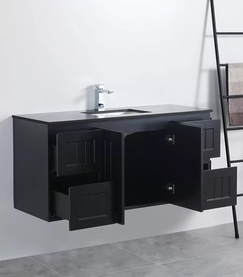 Acacia Shaker Matt Black 1200mm Single Bowl PVC Wall Hung Vanity Interior View