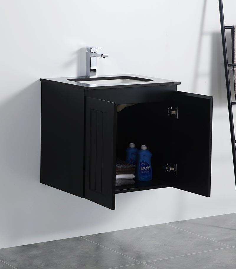 Acacia Shaker Matt Black 600mm Wall Hung Vanity Interior View