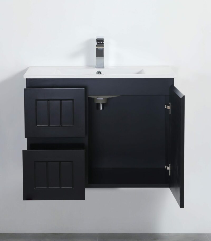 Acacia Shaker Matt Black 750mm PVC Wall Hung Vanity Interior View