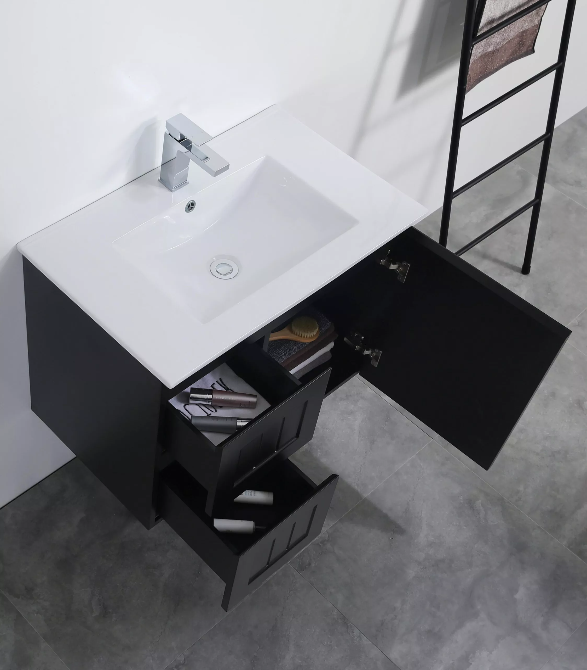 Acacia Shaker Matt Black 750mm PVC Wall Hung Vanity Topview