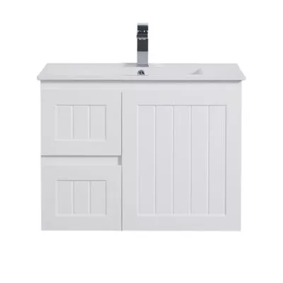 Acacia Shaker 750mm Wall Hung Vanity – Matt White LH Drawers