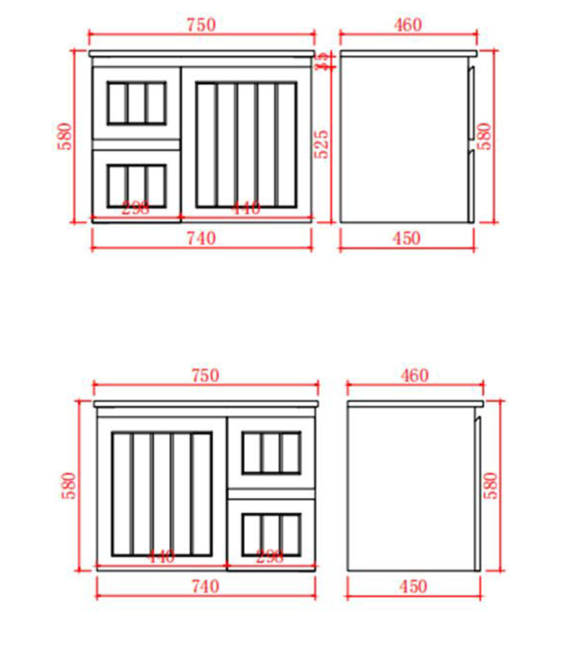 Technical Drawing For Acacia Shaker 750mm PVC Wall Hung Vanity