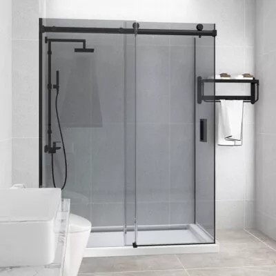 Grey Glass L Shape Sliding Door Frameless Shower Screen