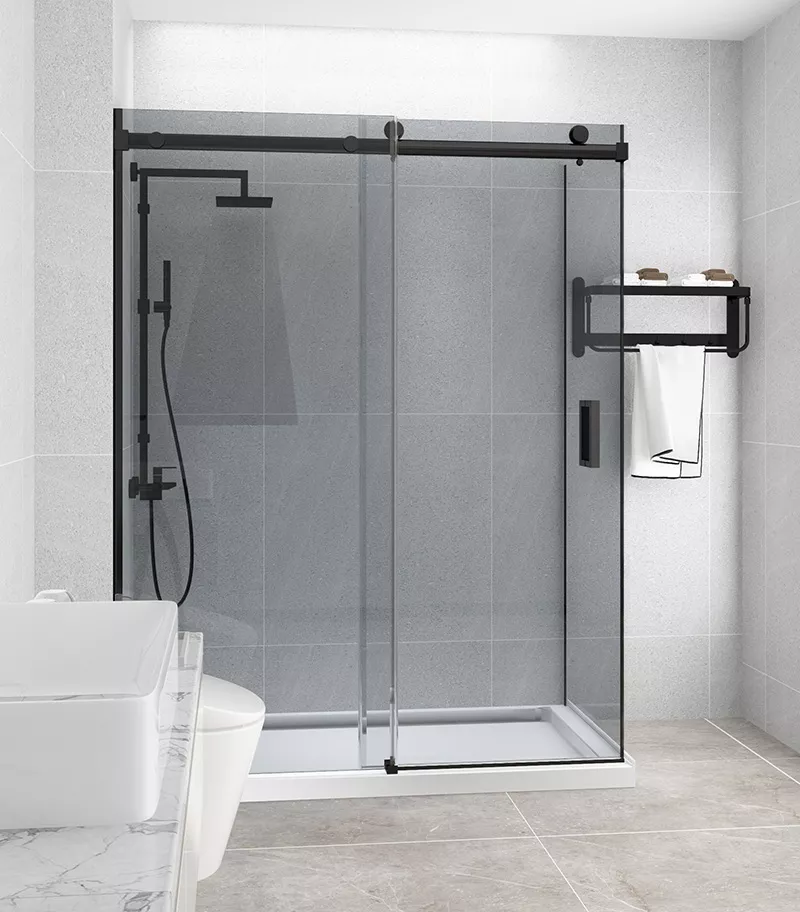 Grey Glass L Shape Sliding Door Frameless Shower Screen