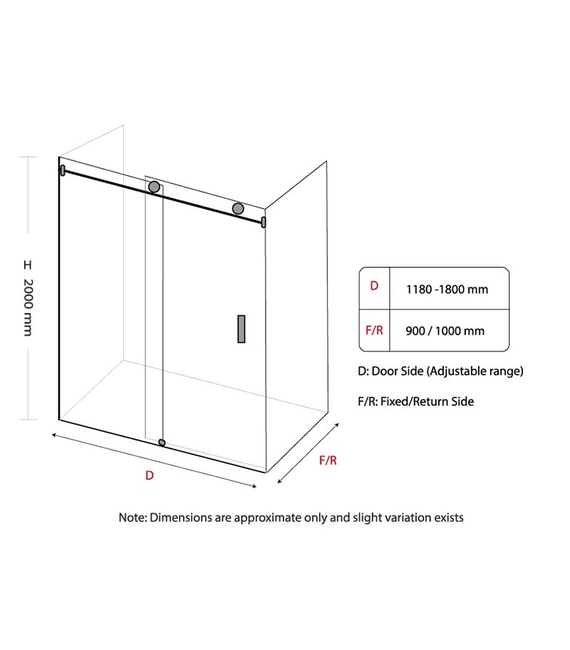 Grey Glass L Shape Sliding Door Frameless Shower Screen Specification