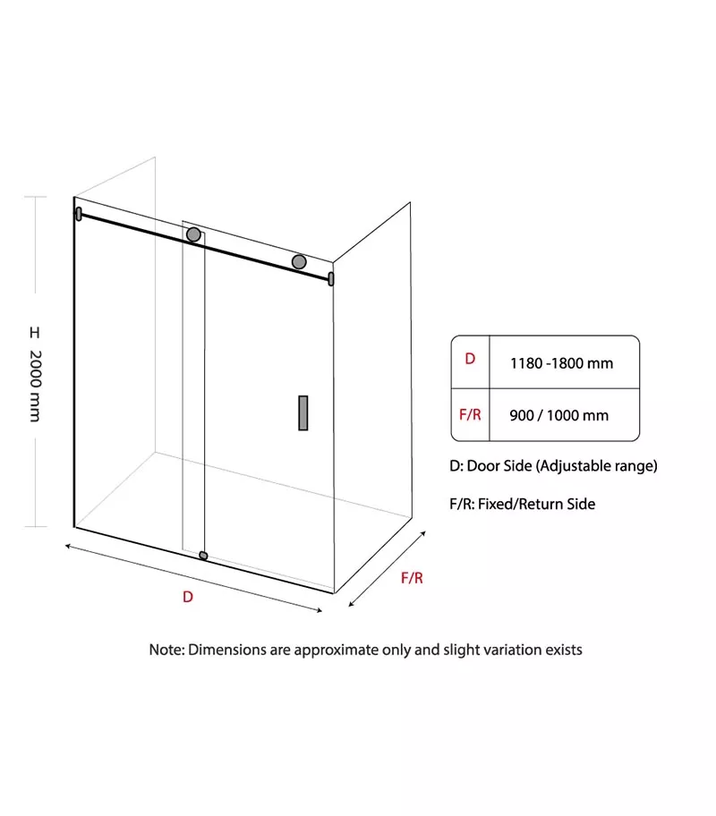 Grey Glass L Shape Sliding Door Frameless Shower Screen Specification