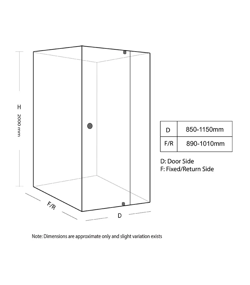 Square & L-Shape Semi-Frameless Pivot Door Shower Screen with Knob Handle Specification - BN+LG+GM