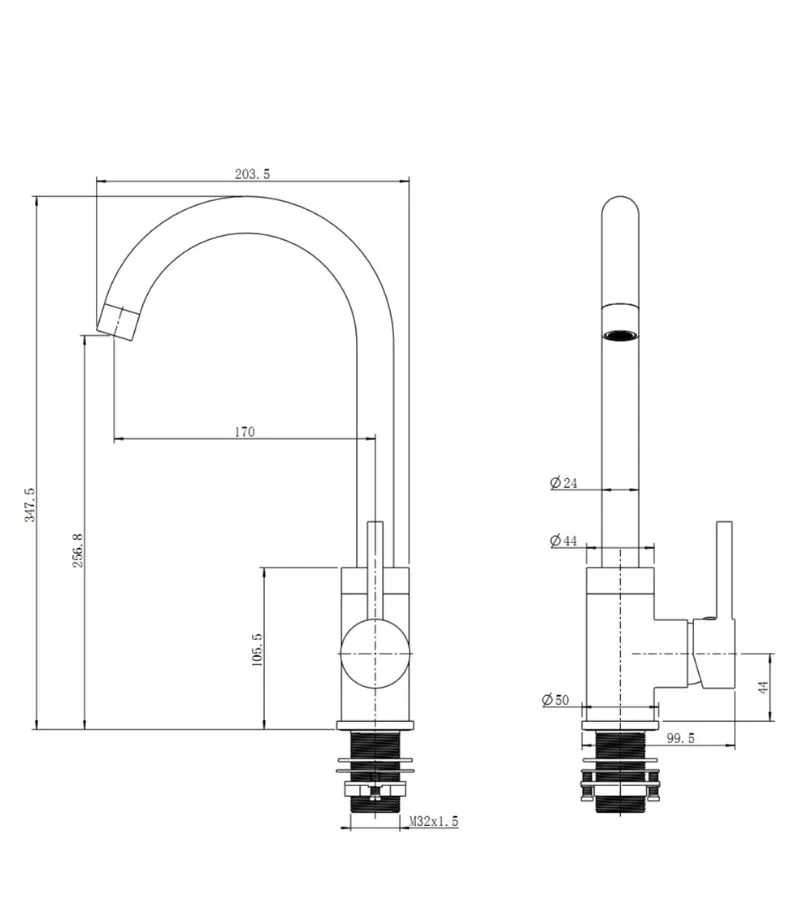 Lucid Gooseneck Sink Mixer - Specification