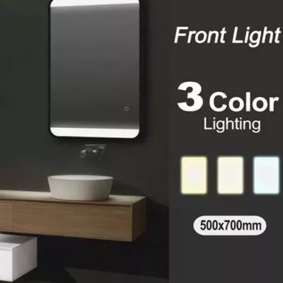 Aqua 500mm x 700mm Front Light Black Aluminum Framed Rectangle LED Mirror With 3 Color Lighting & Touch Sensor Switch