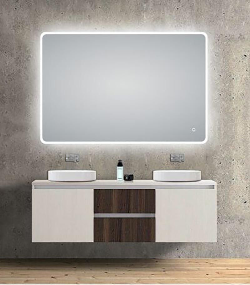Aqua 1200mm x 800mm Curved Rim Rectangle LED Mirror With 3 Color Lighting & Touch Sensor Switch Defogger Pad