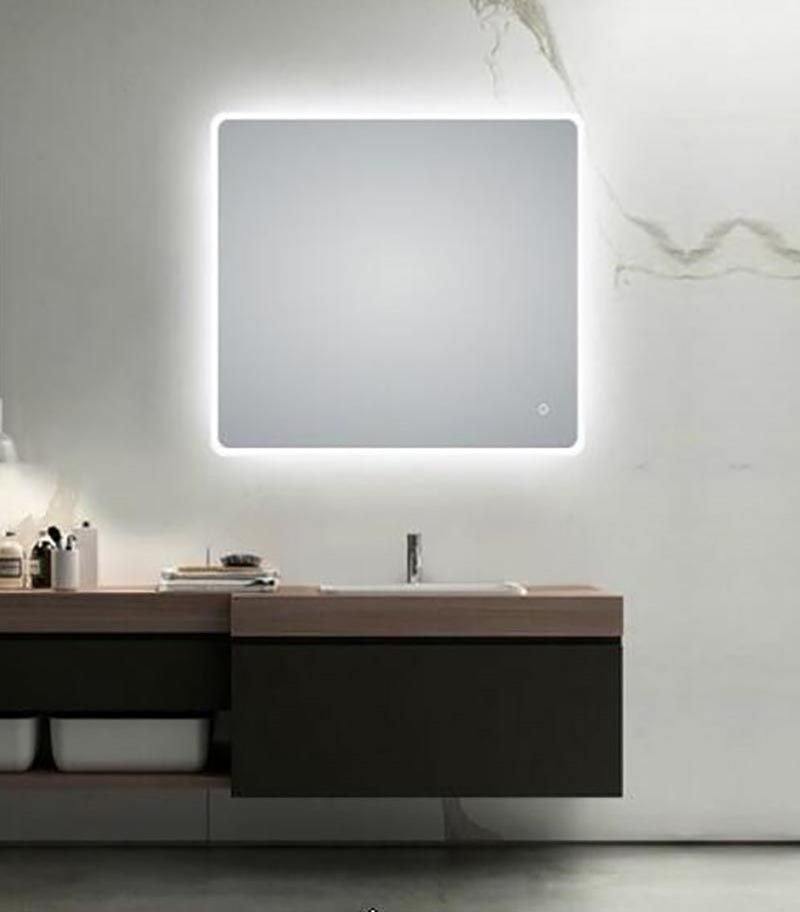 Aqua 900mm x 750mm Curved Rim Rectangle LED Mirror With 3 Color Lighting & Touch Sensor Switch Defogger Pad