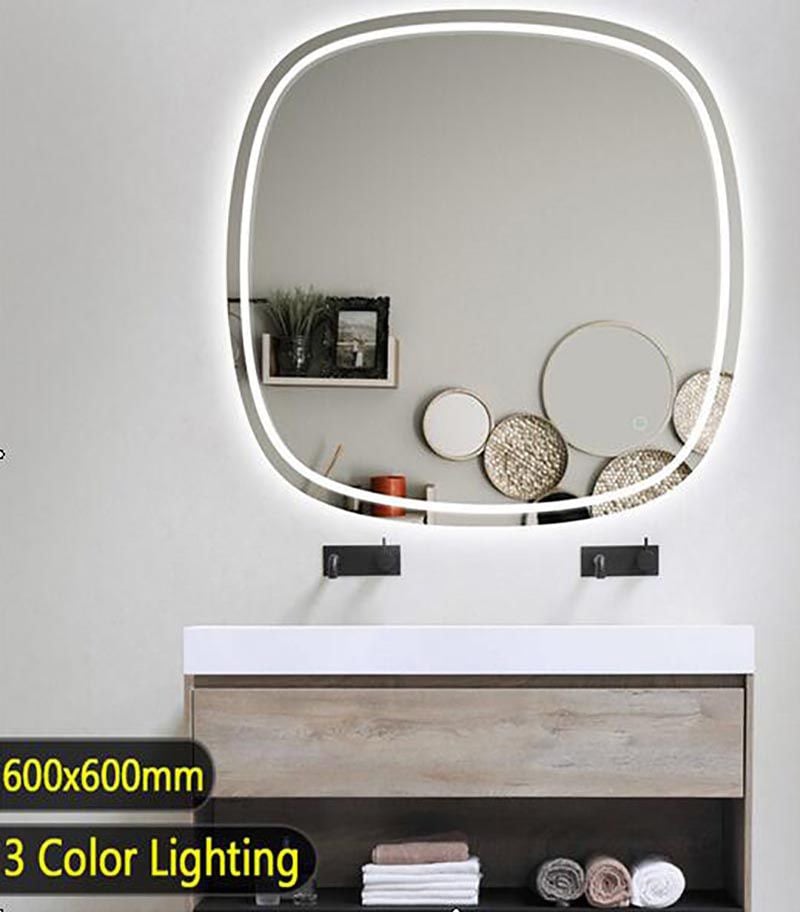 Aqua 600mm x 600mm Rounded Edge LED Mirror With 3 Color Lighting & Touch Sensor Switch