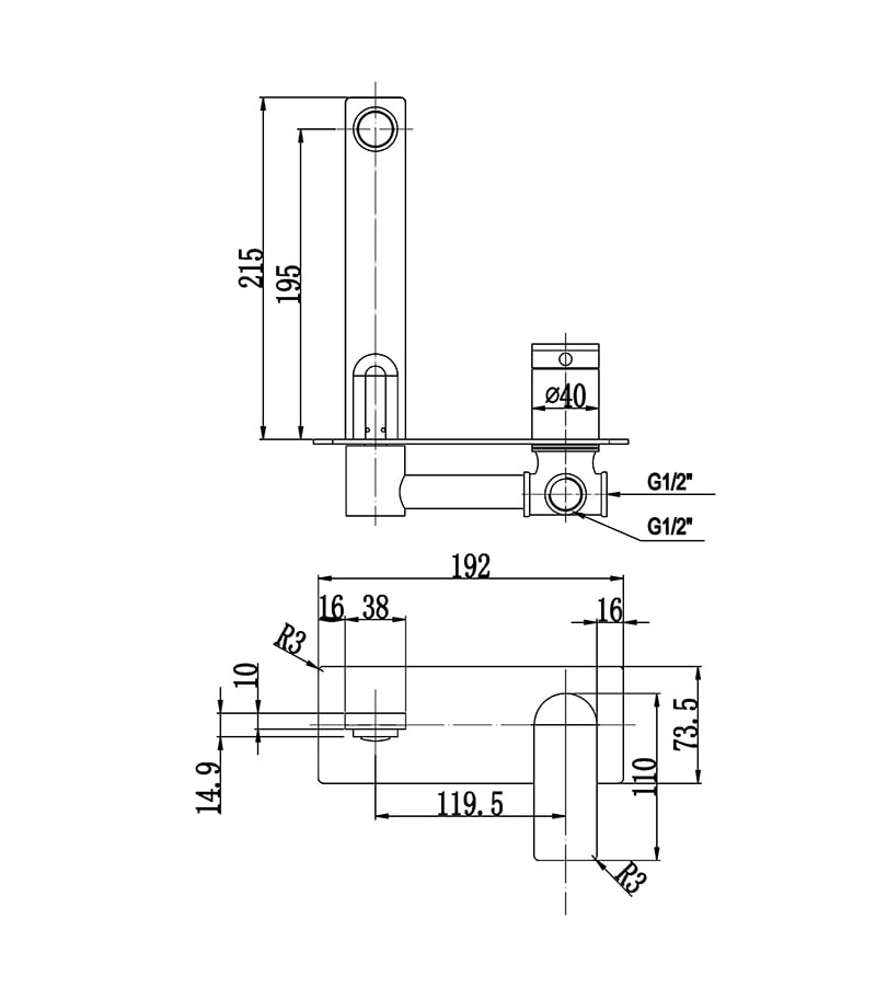 Specification For Ruki Wall Mount Basin Or Bath Mixer