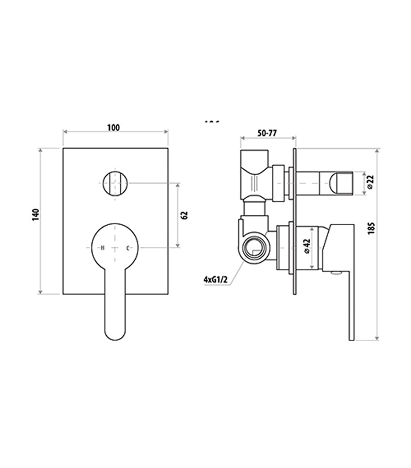 Specification For Loui Wall Or Shower Mixer With Diverter And Square Backplate