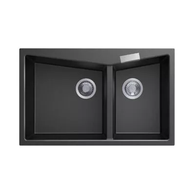 Carysil 800mm Black Double Bowls Granite Top/Flush Mount Kitchen Sink TWM 3220