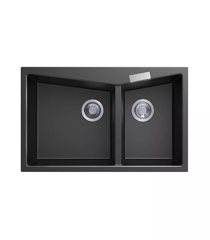 Carysil 800mm Black Double Bowls Granite Top/Flush Mount Kitchen Sink TWM 3220