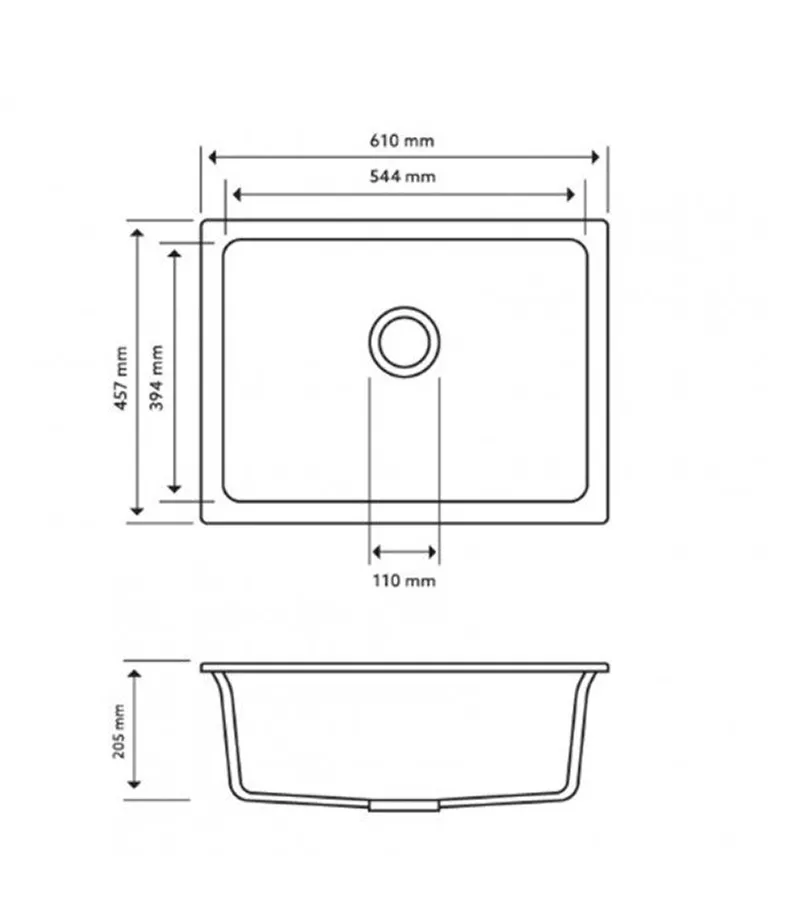 Carysil Granite Kitchen Sink 610mm TWM6145 Technical Drawing