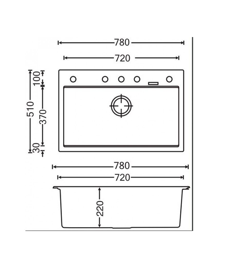 Carysil Granite Kitchen Sink 780mm TWMW780 Technical Drawing