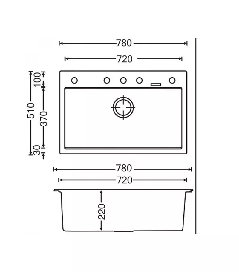 Carysil Granite Kitchen Sink 780mm TWMW780 Technical Drawing