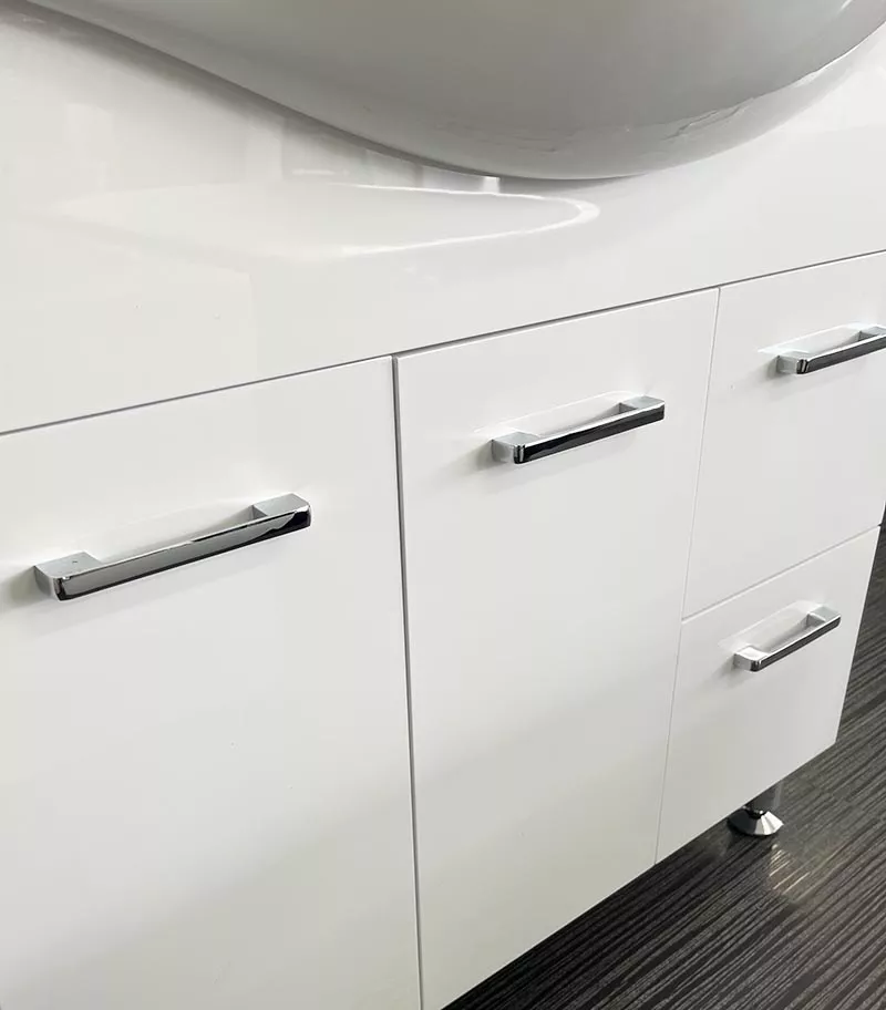 Reno Semi-recessed Freestanding Vanity With Ceramic Top – Gloss White