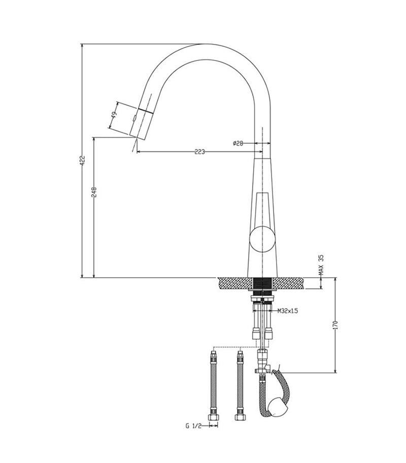 Specification For Opus Lux Gooseneck Pull Out Sink Mixer