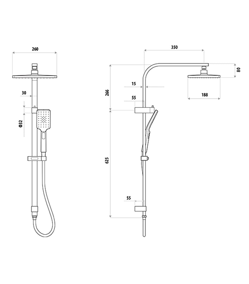 Specification For Liberty Twin Shower On Rail