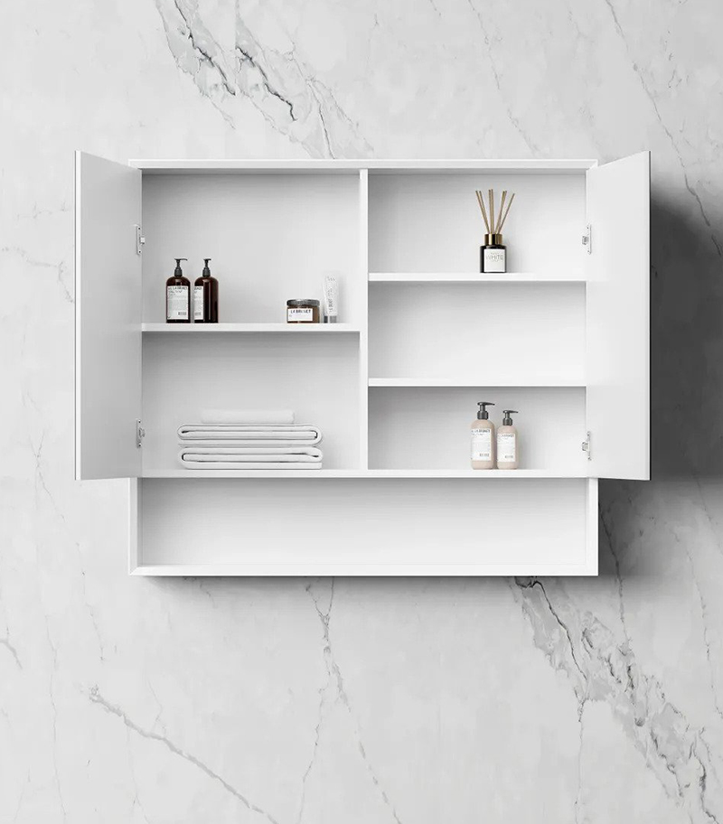 Boston 900mm x 800mm Matt White Shaving Cabinet With Shelf Inside View