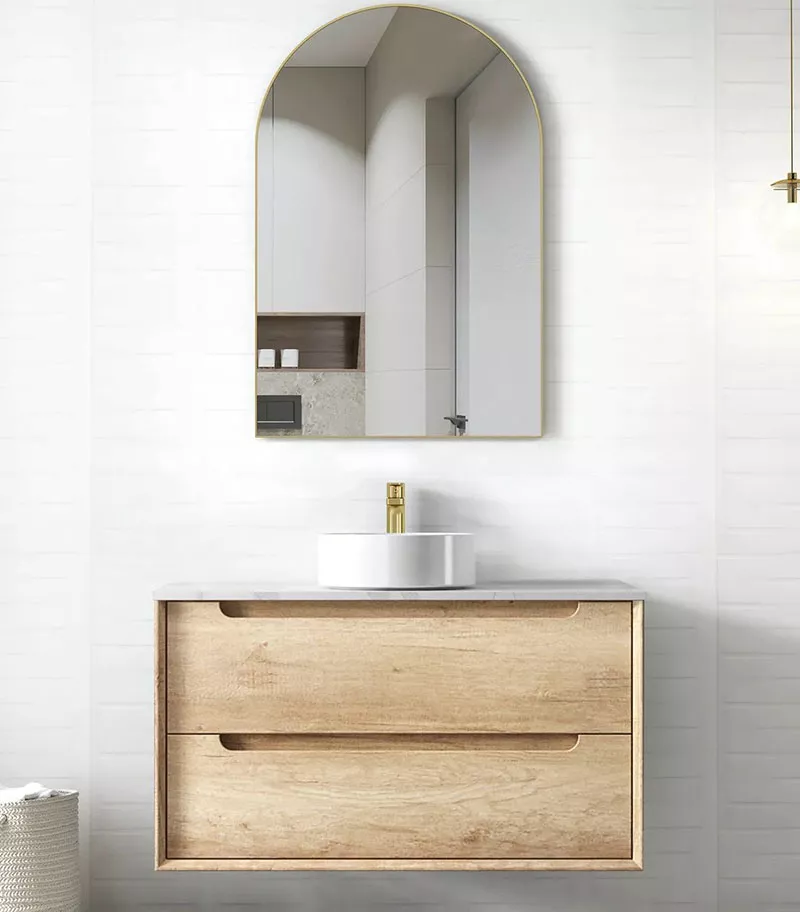 Byron Natural Oak 900mm Plywood Wall Hung Vanity Rockplate Top 15mm