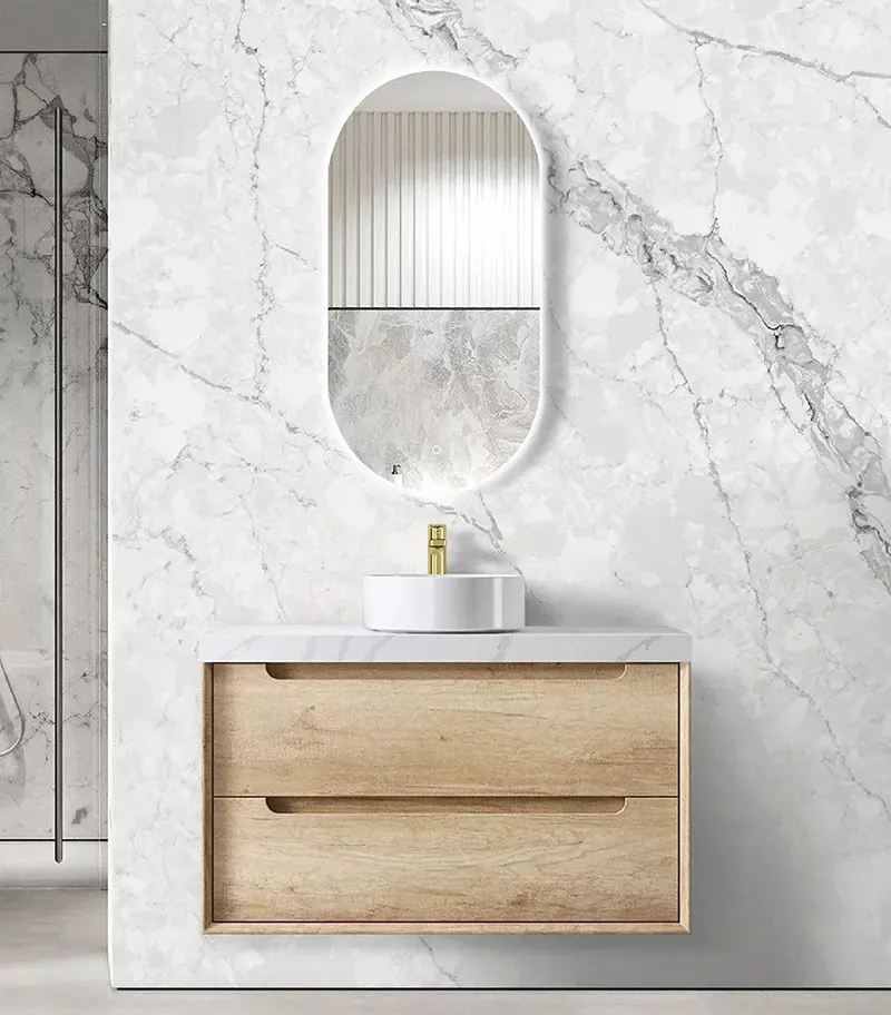 Byron Natural Oak 900mm Plywood Wall Hung Vanity Rockplate Top 60mm Byron Natural Oak 900mm Plywood Wall Hung Vanity Rockplate Top 60mm
