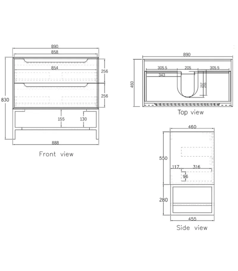 Byron Natural/Black Oak 900mm Plywood Wall Hung Vanity Specification