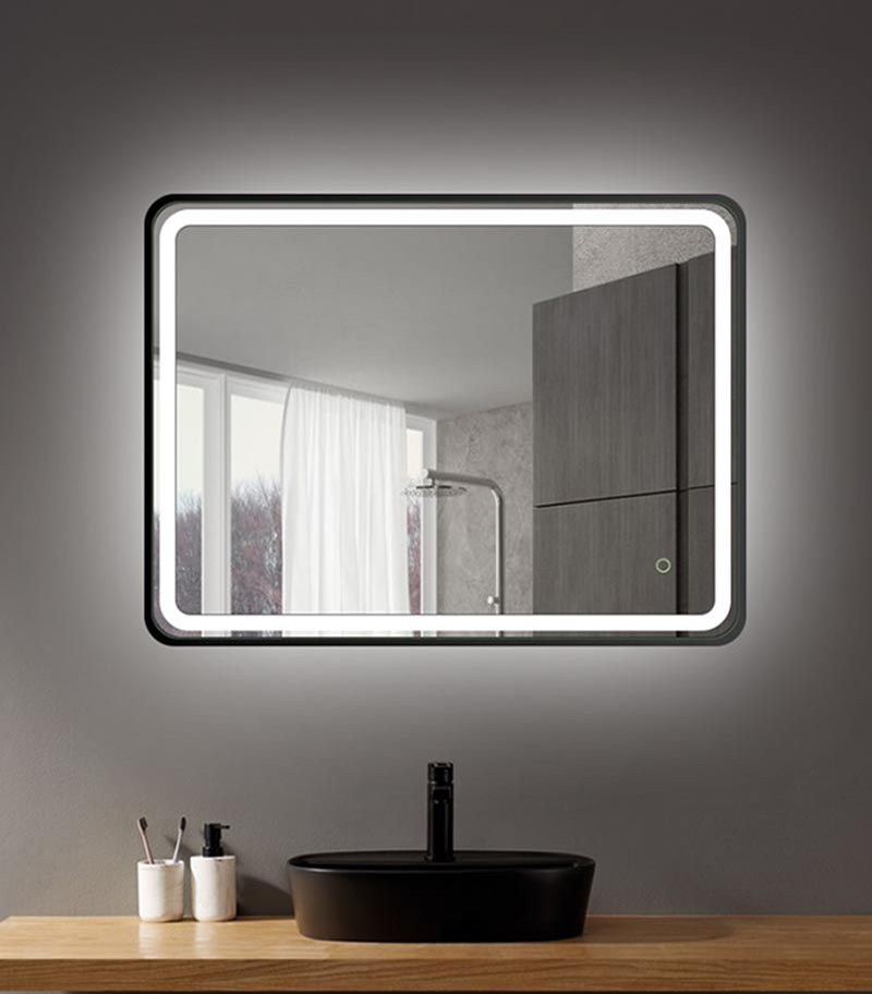 Reno 1200mm x 800mm Matt Black Framed Square LED Mirror