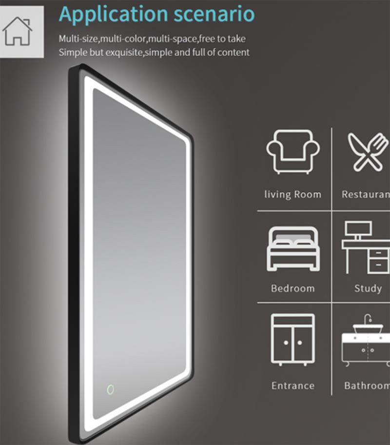 Reno 900mm x 750mm Matt Black Framed Square LED Mirror
