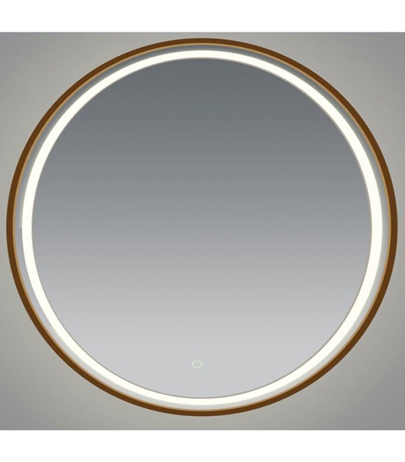 Reno Brushed Gold Framed Round LED Mirror - Frontview