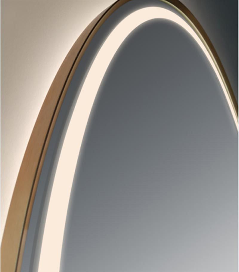 Reno Brushed Gold Framed Round LED Mirror - Sideview